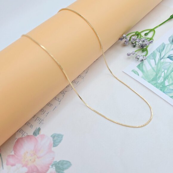 Shiny Rose Gold Herringbone Chain Necklace, Gold Plated Brass, XPNL0040 - Picture 3 of 12